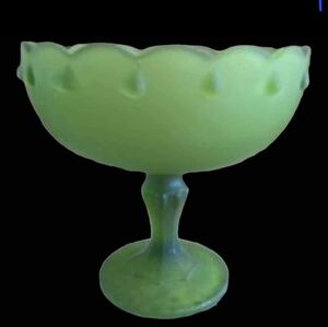 Vintage Indiana Glass Frosted Green Teardrop Pedestal Compote/Fruit Bowl